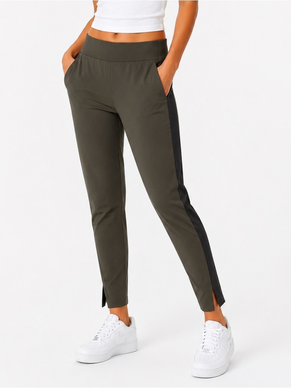 Athleta Brooklyn Ankle Pant Olive Green Travel Pants 4P Petite Stretch